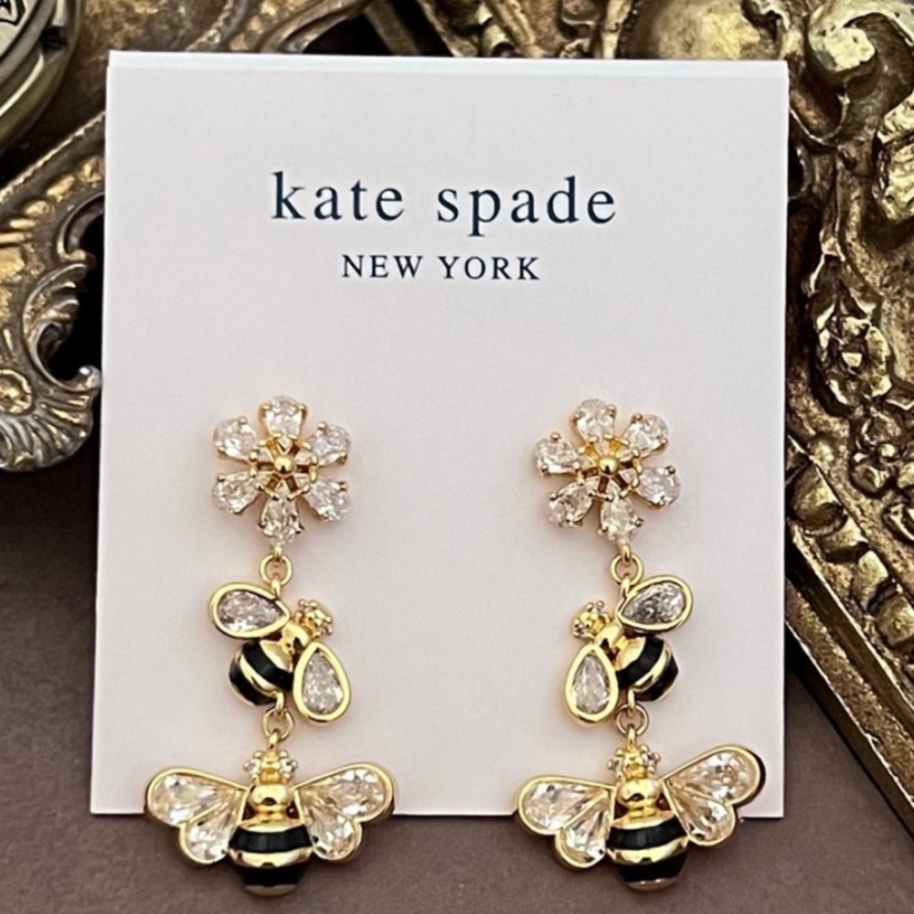 KATE SPADE • All Abuzz Stone Bee Linear Earrings - Picture 5 of 5